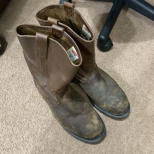 Red Wing Pecos Steel Safety Toe Men’s Leather Work Boots Size 12 D Pull On #2231